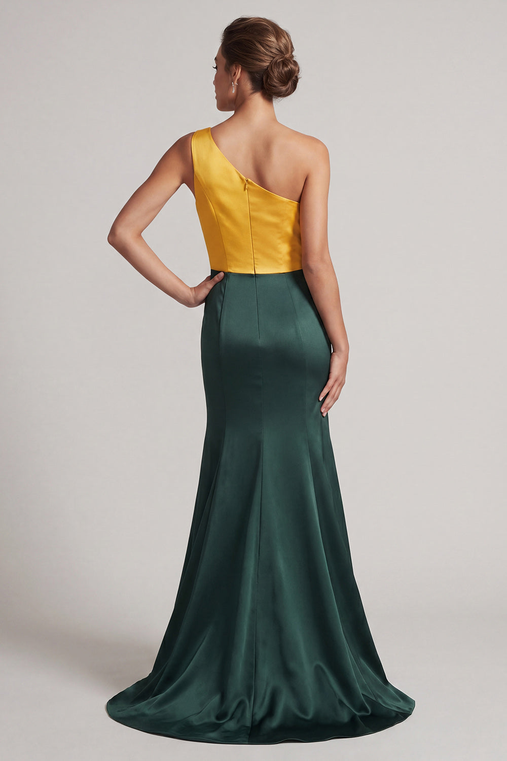 Green and Yellow Color Block Patchwork Mermaid Long Formal Dress