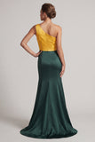 Green and Yellow Color Block Patchwork Mermaid Long Formal Dress