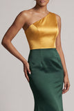 Green and Yellow Color Block Patchwork Mermaid Long Formal Dress