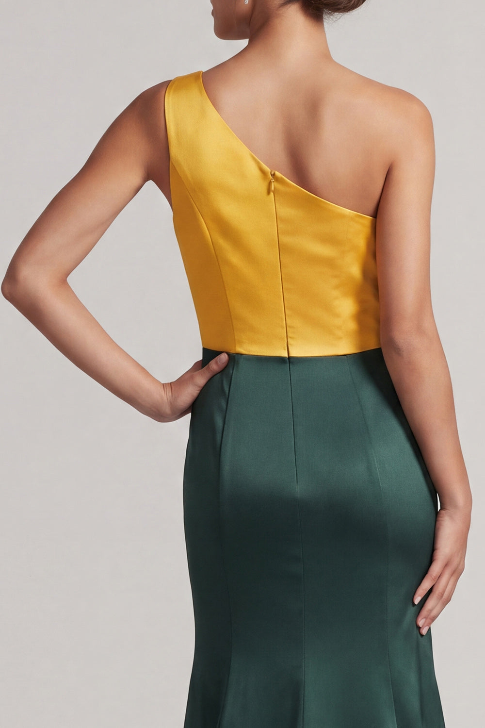 Green and Yellow Color Block Patchwork Mermaid Long Formal Dress