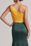 Green and Yellow Color Block Patchwork Mermaid Long Formal Dress