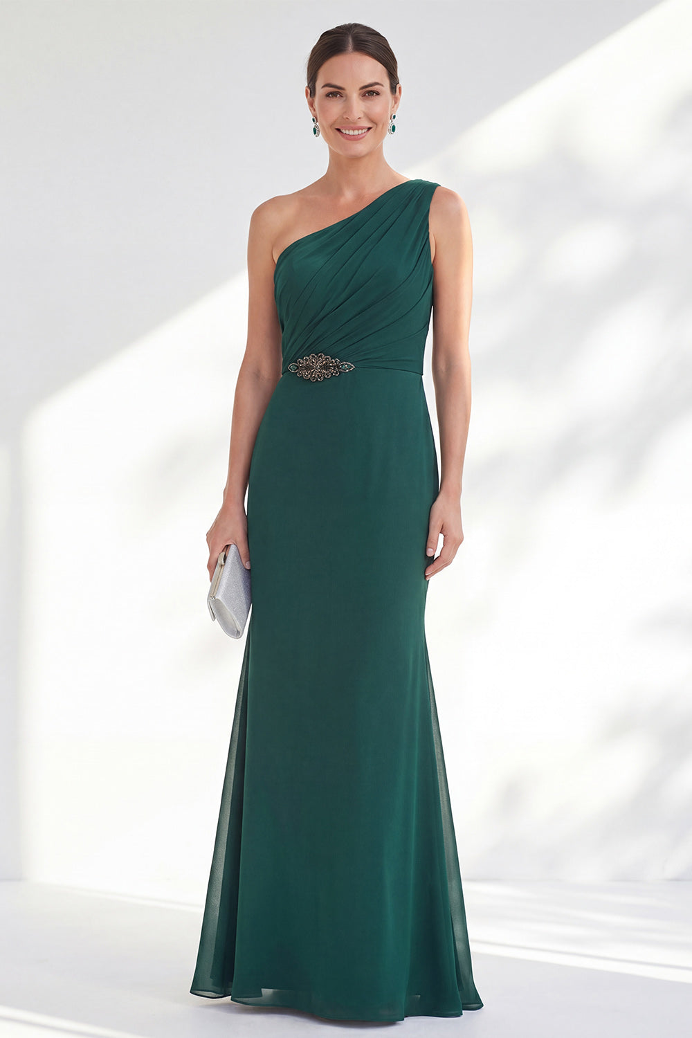 Green Maxi Mermaid One Shoulder Ruched Formal Dress