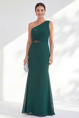 Green Maxi Mermaid One Shoulder Ruched Formal Dress