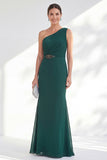 Green Maxi Mermaid One Shoulder Ruched Formal Dress