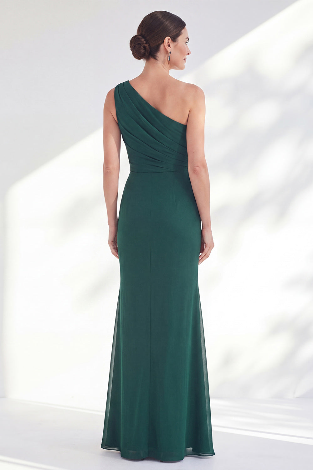 Green Maxi Mermaid One Shoulder Ruched Formal Dress