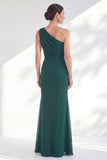 Green Maxi Mermaid One Shoulder Ruched Formal Dress