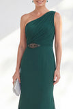 Green Maxi Mermaid One Shoulder Ruched Formal Dress