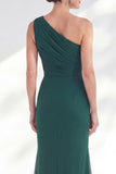 Green Maxi Mermaid One Shoulder Ruched Formal Dress