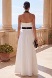 Black and White Halter A Line Long Formal Dress with Belt