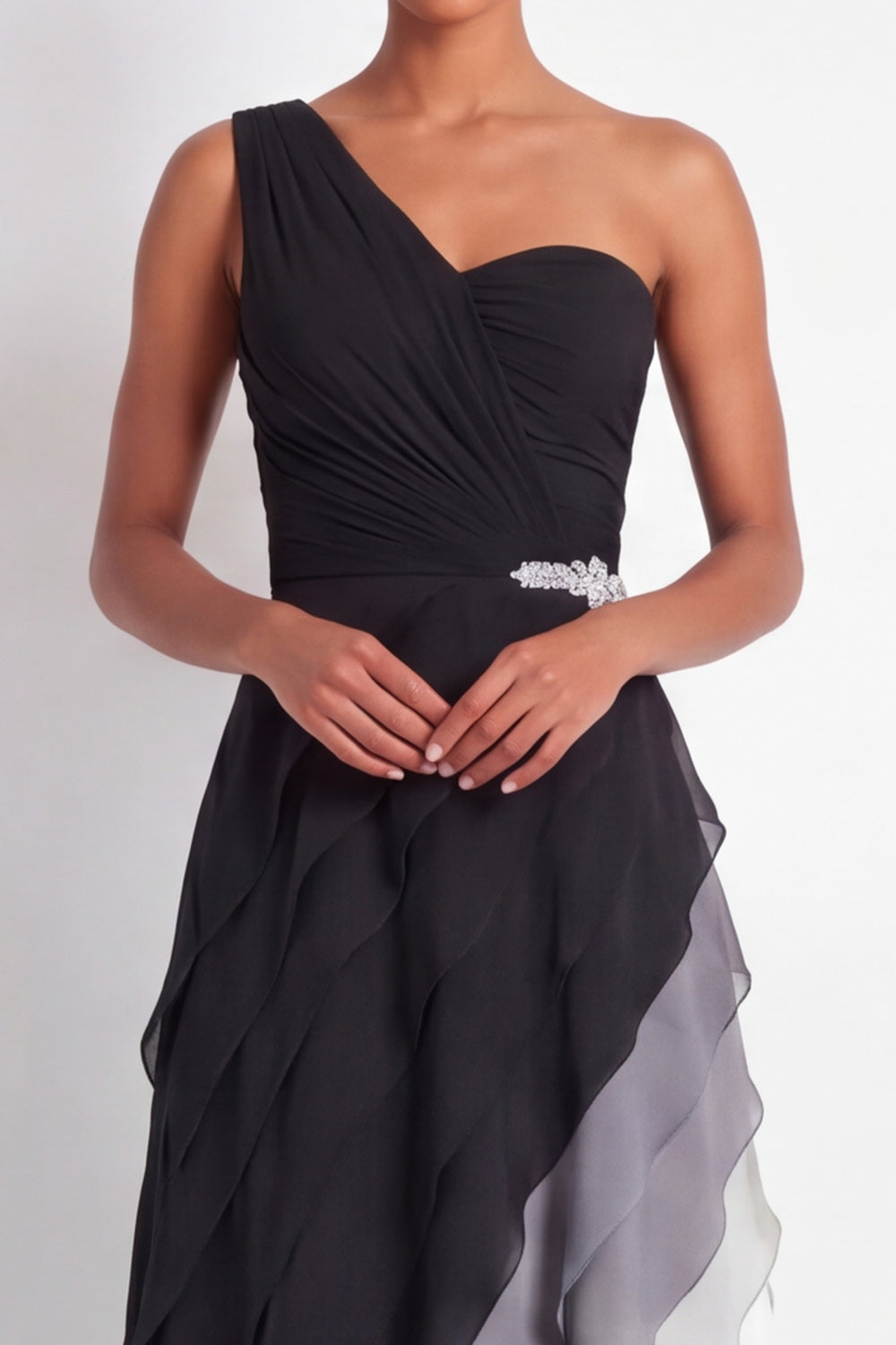 Black and White Maxi A Line Color Block Wedding Guest Dress with Ruffles