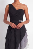 Black and White Maxi A Line Color Block Wedding Guest Dress with Ruffles