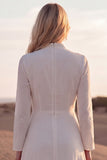 V-Neck A Line White Long Sleeves Beach Western Wedding Dress with Sash