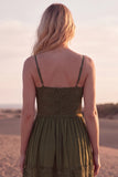 Green A Line Spaghetti Straps Maxi Boho Dress with Lace