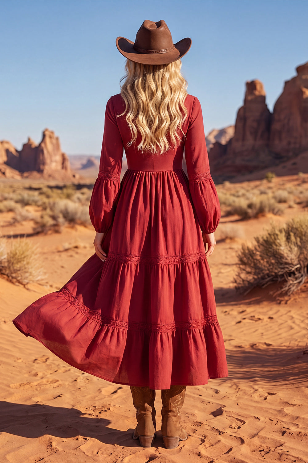 open lace back dress Zapakasa Women Red Maxi Wedding Guest Dress V-Neck Long Sleeves A Line Boho  Dress