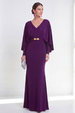 Purple Maxi Mermaid V-Neck Ruched Beaded Wedding Guest Dress