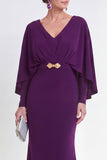 Purple Maxi Mermaid V-Neck Ruched Beaded Wedding Guest Dress