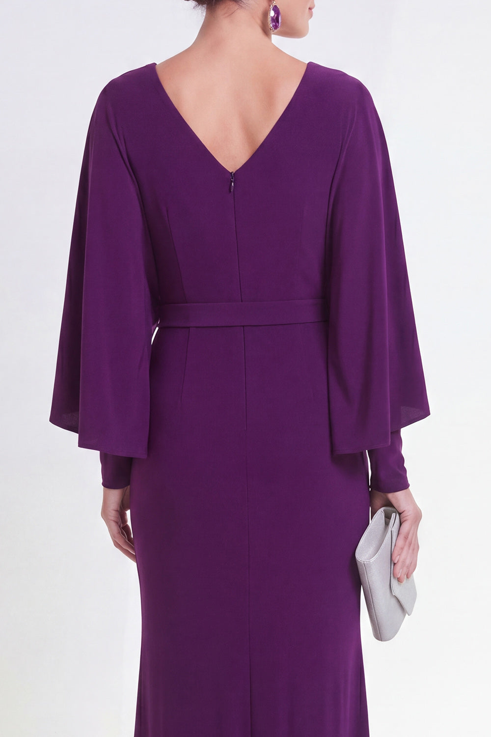 Purple Maxi Mermaid V-Neck Ruched Beaded Wedding Guest Dress