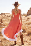 Brown High Low A Line Spaghetti Straps Boho Dress