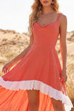Brown High Low A Line Spaghetti Straps Boho Dress
