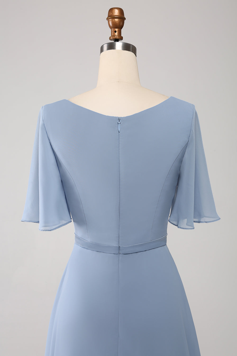 Zapakasa Women A Line Chiffon Dusty Blue Bridesmaid Dress with Beaded