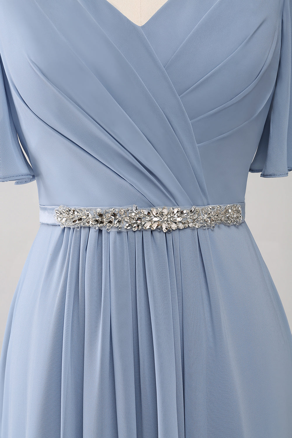 Zapakasa Women A Line Chiffon Dusty Blue Bridesmaid Dress with Beaded Waist Wedding Guest Dress Zapakasa Women A Line Chiffon Dusty Blue Bridesmaid Dress with Beaded Waist Wedding Guest Dress