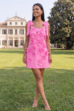 Pink Short Floral Thick Straps A Line Homecoming Dress with Bows
