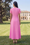Butter Yellow A Line Round Neck Floral Maxi Wedding Guest Dress with Sleeves