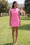 Butter Yellow Short Floral Round Neck Homecoming Dress with Sleeves