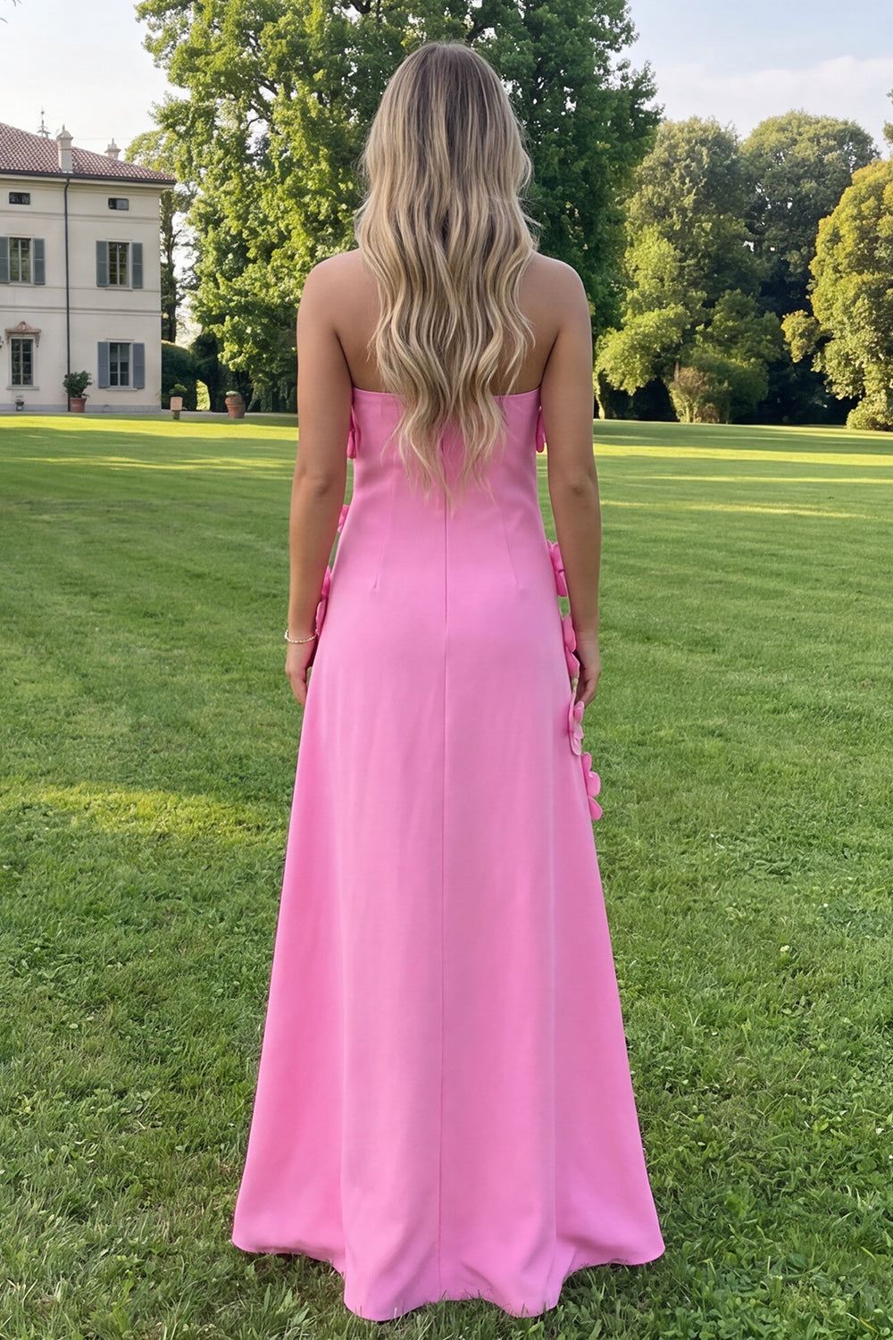Sage Green A Line Strapless Floral Maxi Wedding Guest Dress