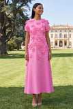 Butter Yellow A Line Round Neck Floral Maxi Wedding Guest Dress with Sleeves