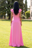 Butter Yellow A Line Round Neck Floral Long Wedding Guest Dress with Sleeves