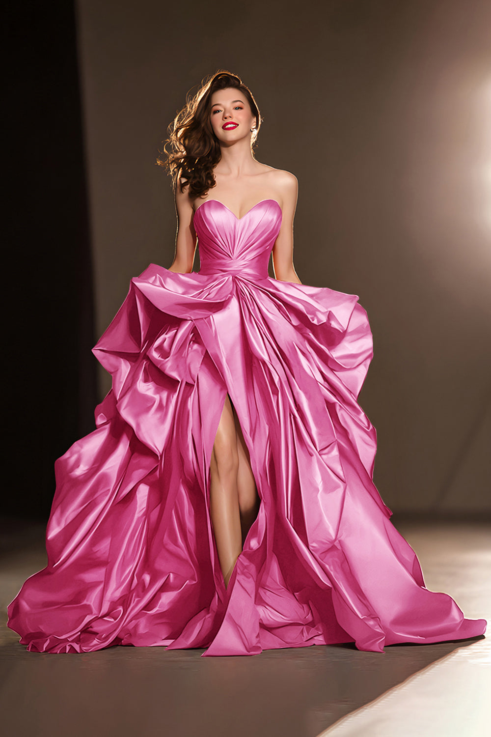 Zapaka Women Sweetheart Dark Red Pageant Dress A Line Ruffle Long Party Dress with Slit, Hot Pink / US20W Zapaka Women Sweetheart Dark Red Pageant Dress A Line Ruffle Long Party Dress with Slit, Hot Pink / US20W