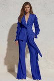 Ruffled Notched Lapel 2 Piece White Business Suits with Pockets