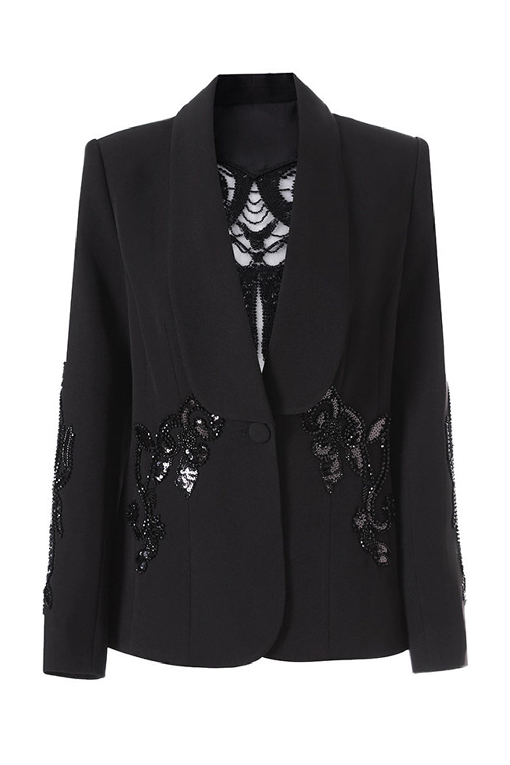 Sparkly Black Shawl Lapel Sequin Women Prom Blazer