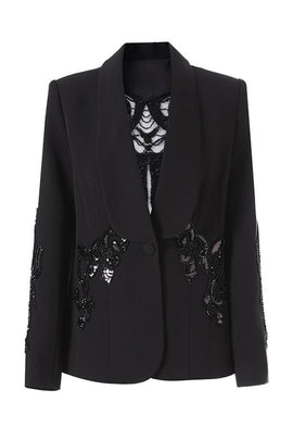 Sparkly Black Shawl Lapel Sequin Women Prom Blazer