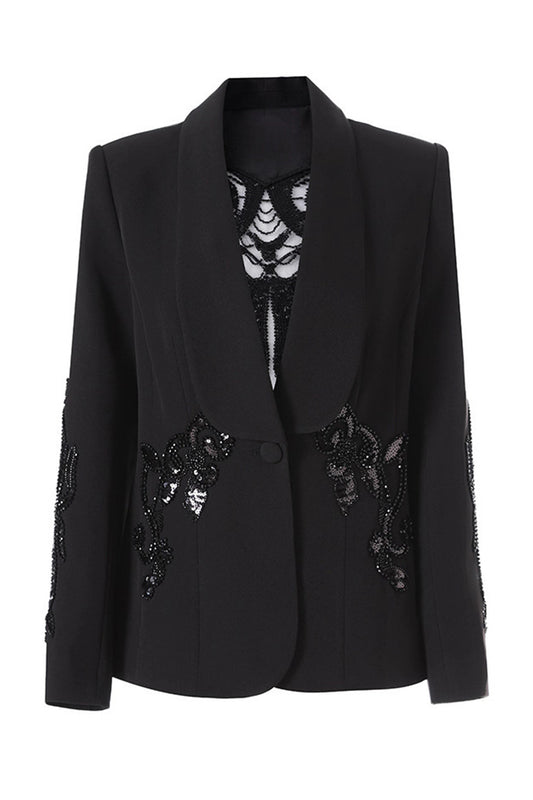 Sparkly Black Shawl Lapel Sequin Women Prom Blazer