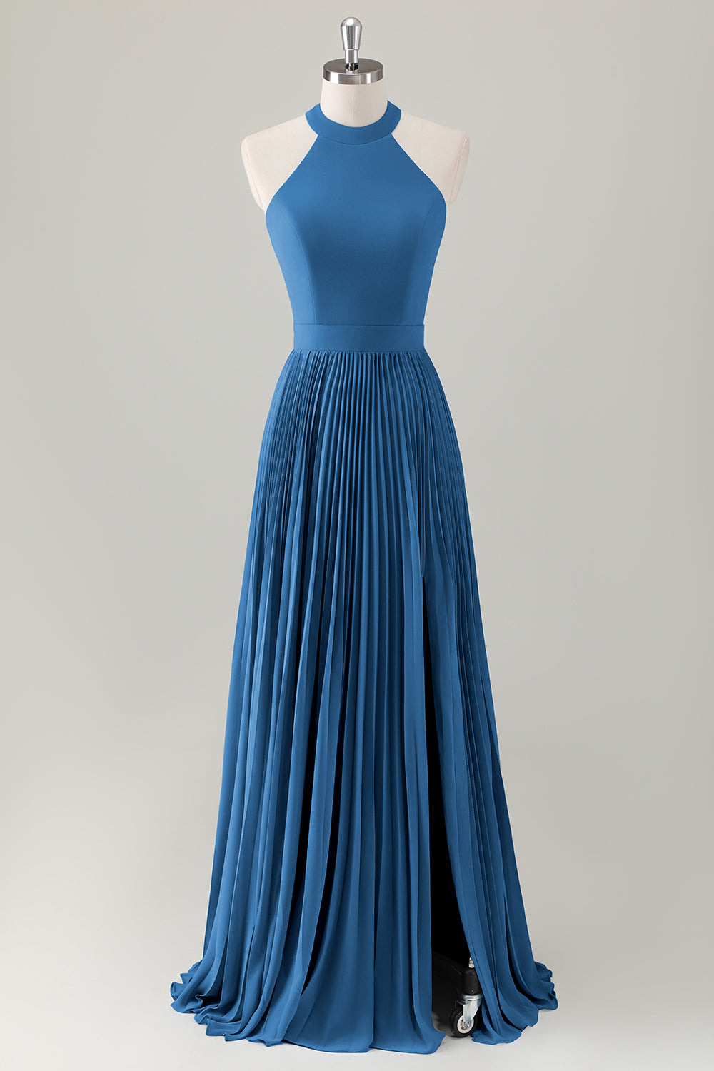 Dark Green A-Line Halter Long Bridesmaid Dress with Slit