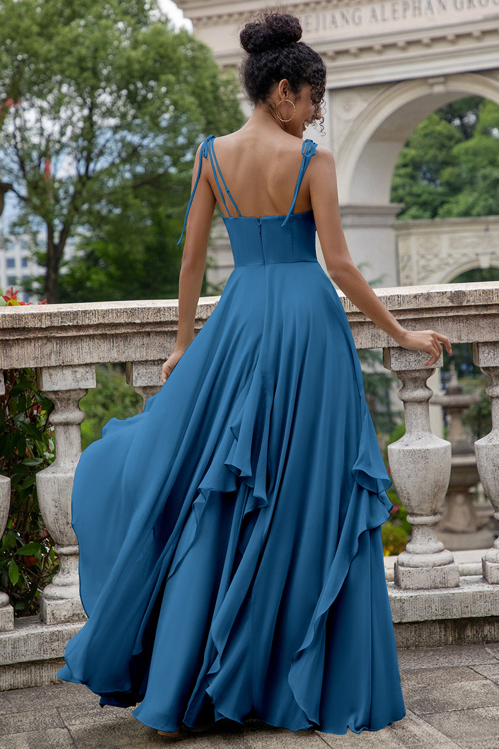 Zapakasa Women Ink Blue Chiffon Bridesmaid Dress with Ruffles A Line Spaghetti Straps Wedding Party Dress Zapakasa Women Ink Blue Chiffon Bridesmaid Dress with Ruffles A Line Spaghetti Straps Wedding Party Dress