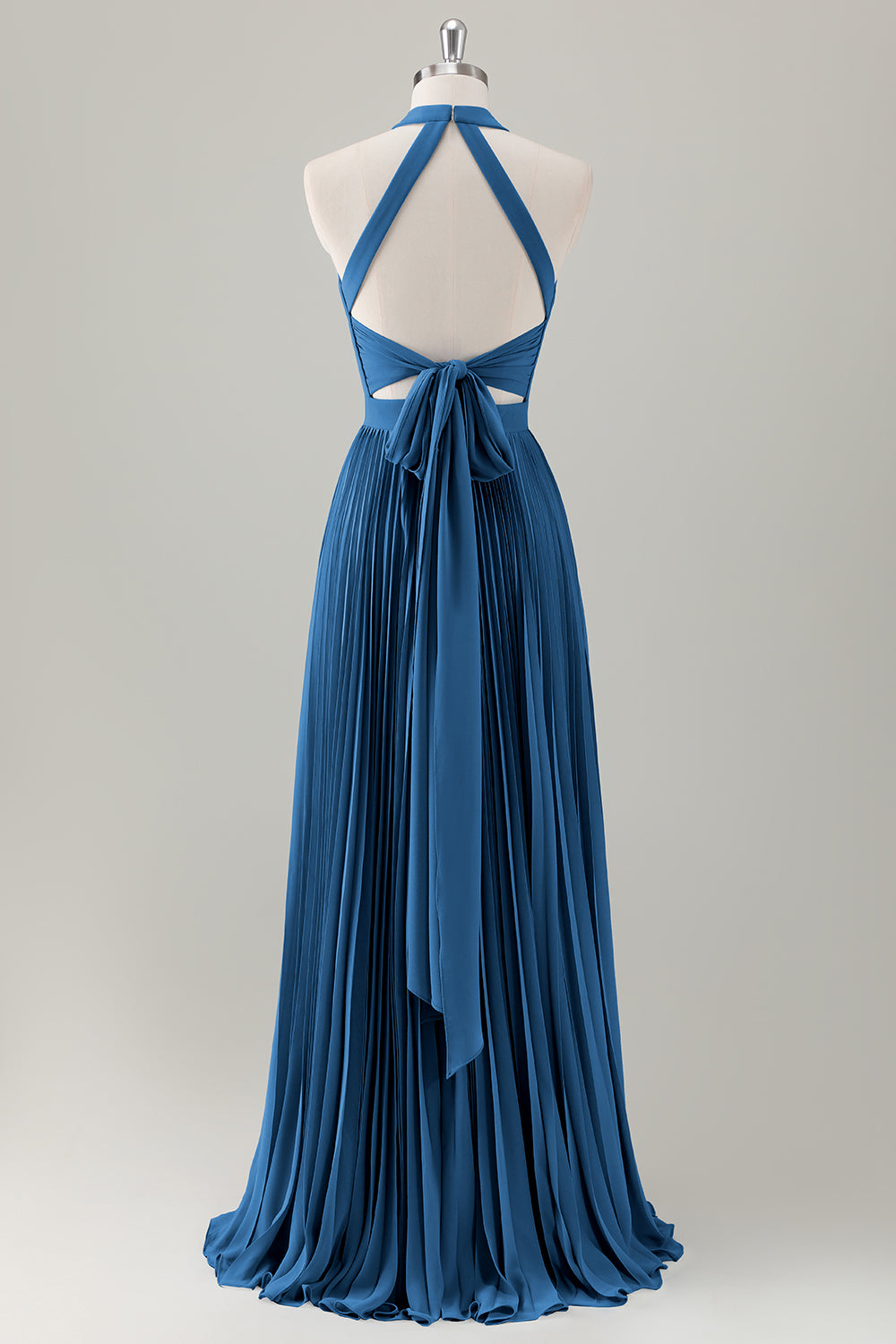 Dark Green A-Line Halter Long Bridesmaid Dress with Slit