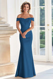 Dusty Rose Off the Shoulder Long Sheath Mother of the Bride Dress with Appliques