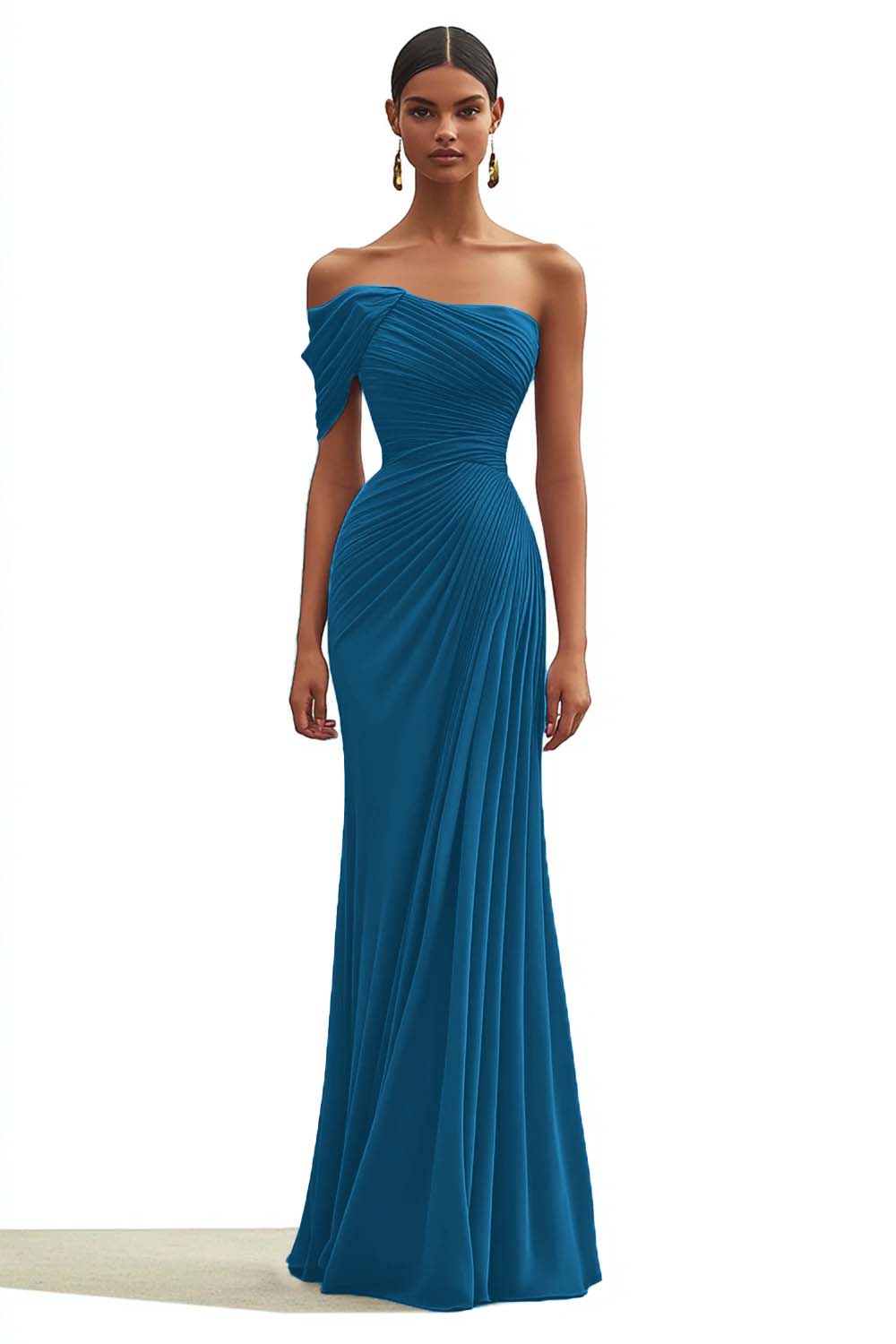 Mermaid Dusty Sage One Shoulder Long Formal Dress with Pleated