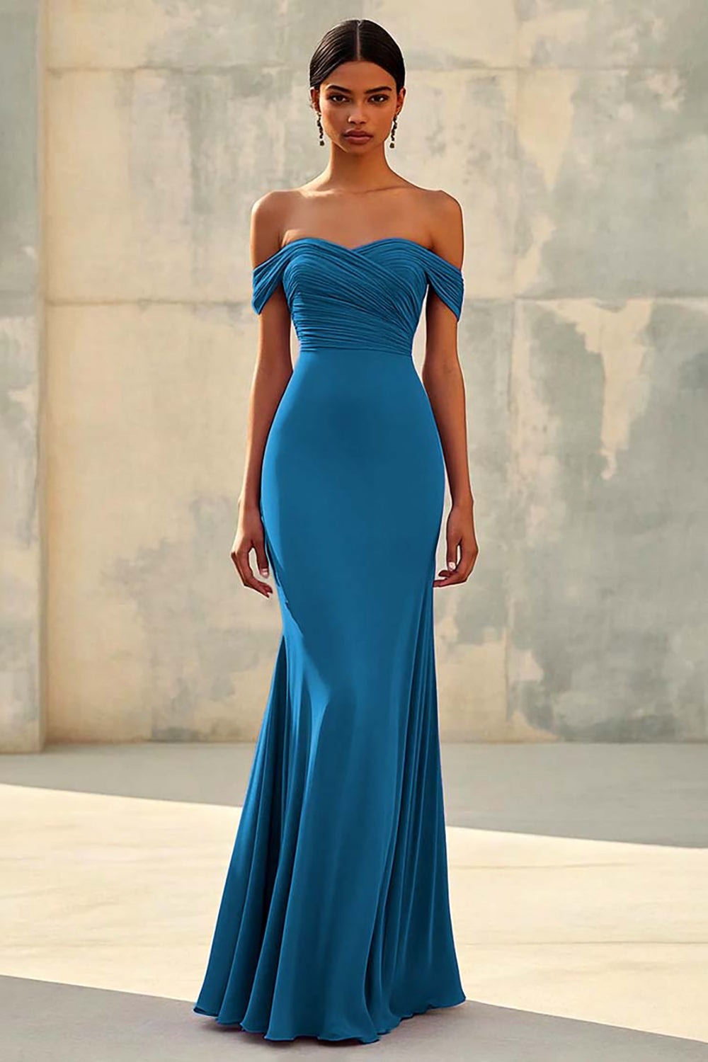 Dusty Sage Mermaid Off Shoulder Chiffon Long Formal Dress
