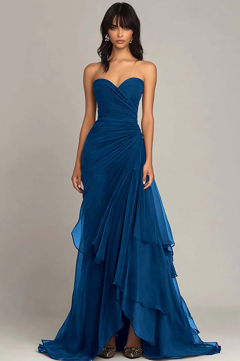 Zapakasa Women Black Sweetheart Ruffled Formal Dress Ruched Strapless Mermaid Evening Dress Zapakasa Women Black Sweetheart Ruffled Formal Dress Ruched Strapless Mermaid Evening Dress