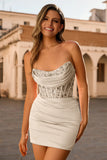 Sparkly Blush Corset Tight Strapless Short Homecoming Dress with Sequins