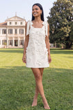 Pink Short Floral Thick Straps A Line Homecoming Dress with Bows