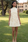 Hot Pink Short Floral High Neck A Line Homecoming Dress