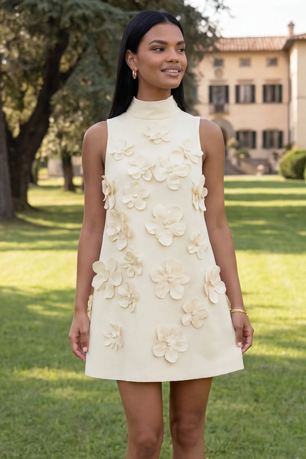 Hot Pink Short Floral High Neck A Line Homecoming Dress