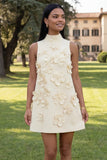 Hot Pink Short Floral High Neck A Line Homecoming Dress