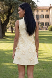 Hot Pink Short Floral High Neck A Line Homecoming Dress