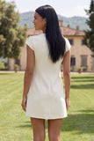 Butter Yellow Short Floral Round Neck Homecoming Dress with Sleeves